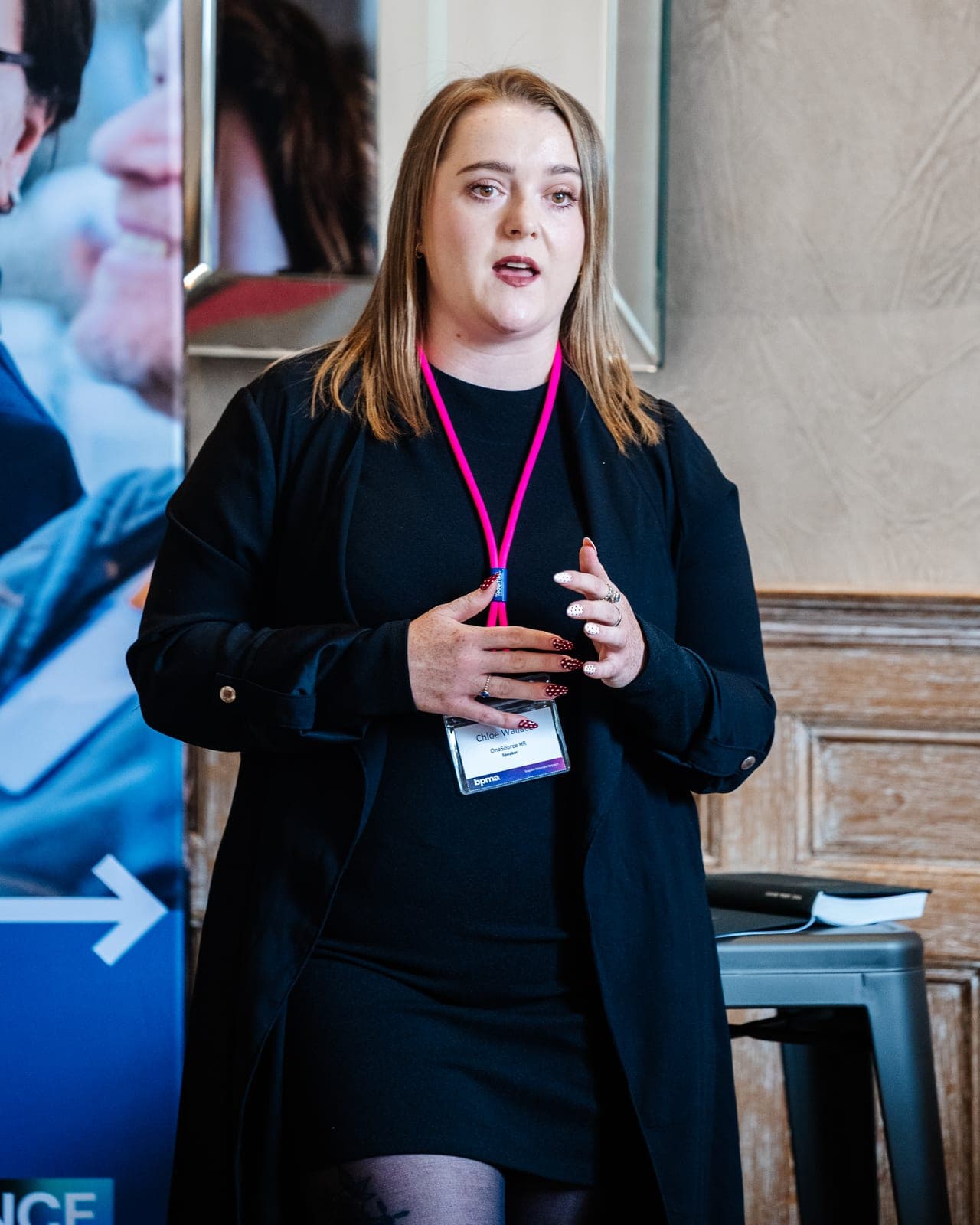 Chloe Wallace speaking at the BPMA conference